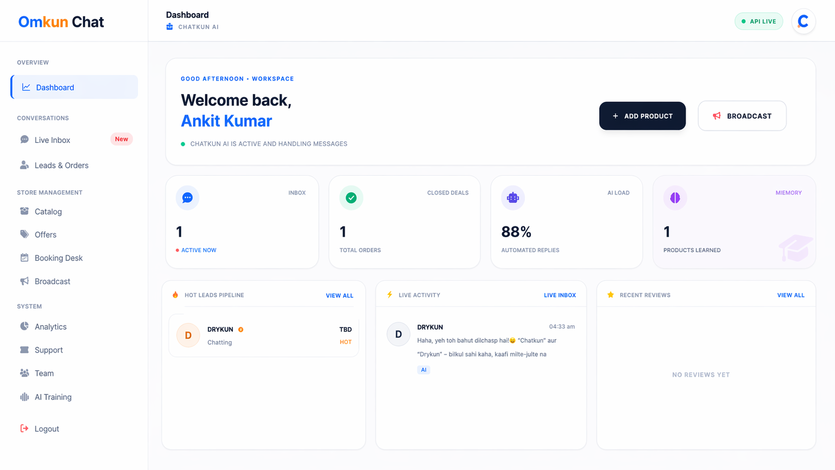 Omkun Chat Dashboard